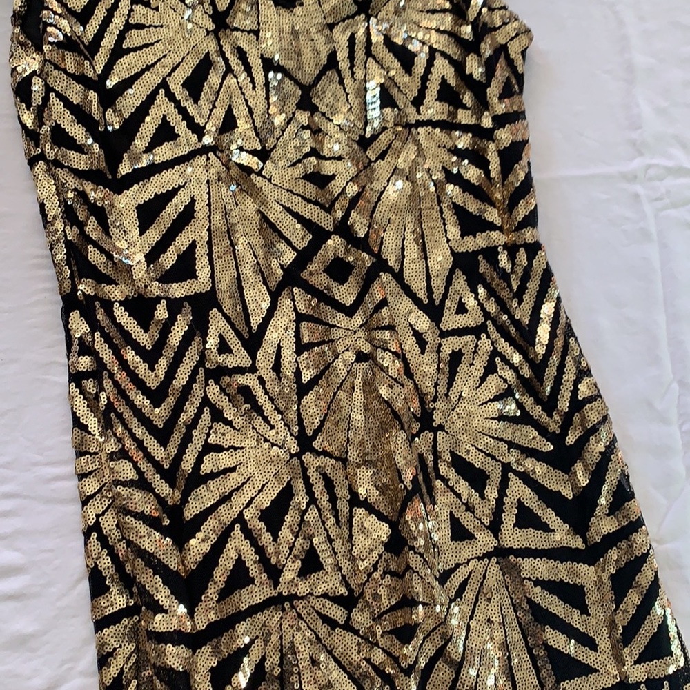 BOGO Lulus Elegant Affair Black & Gold Sequin Print Bodycon Dress - Picture 4 of 6